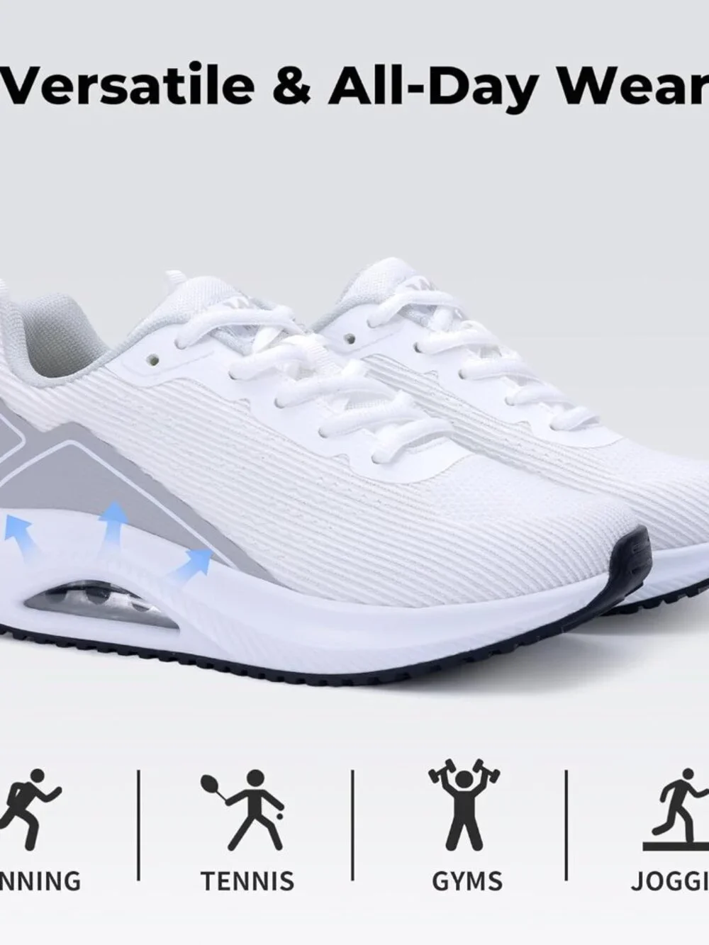 Women's White Arch Support Walking Shoes Plantar Fascistic Sneakers